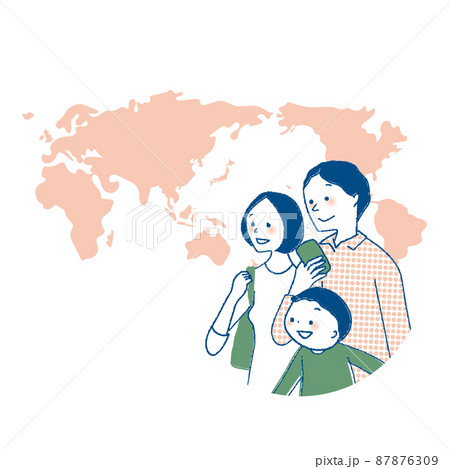 旅行する家族と世界地図 87876309