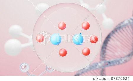 3d render of simple chemical bond in side cell or molecules. The associated of atoms, ions, bond and molecules. Liquid drop bubble background. Covalent bond. Biochemical interaction. 3d render of simple chemical bond in side cell or molecules. The associated of atoms, ions, bond and molecules. Liquid drop bubble background. Covalent bond. Biochemical interaction. 87876624