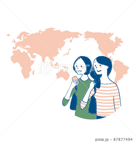 旅行する女性たちと世界地図 旅行する女性たちと世界地図 87877494