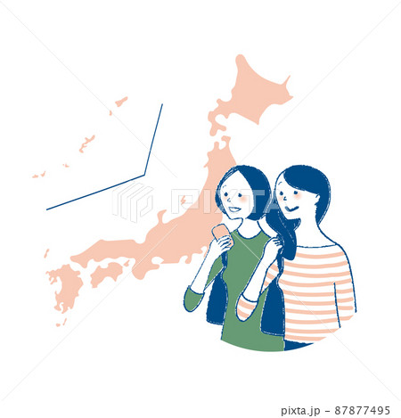 旅行する女性たちと日本地図 旅行する女性たちと日本地図 87877495