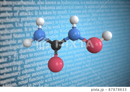 Hydroxycarbamide scientific molecular model, 3D rendering Hydroxycarbamide scientific molecular model, 3D rendering 87878633