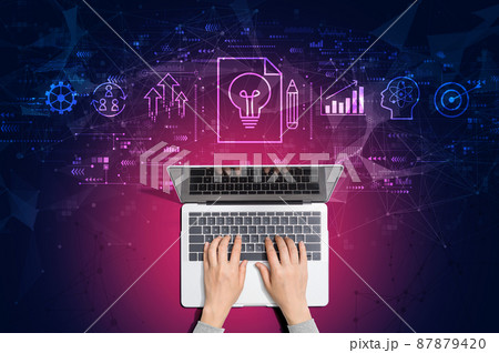 Idea of success theme with person using laptop 87879420