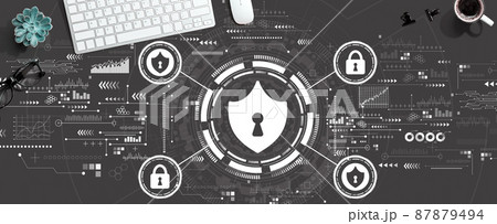 Cyber security theme with a computer keyboard Cyber security theme with a computer keyboard 87879494