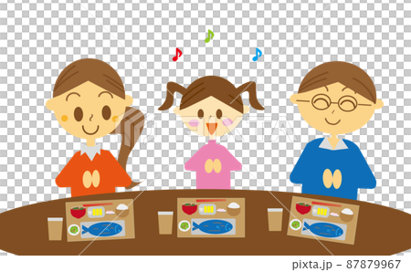 Illustrations, families, meals, lifestyles, and lifestyles of families who have a family to eat a fish set meal at home 87879967