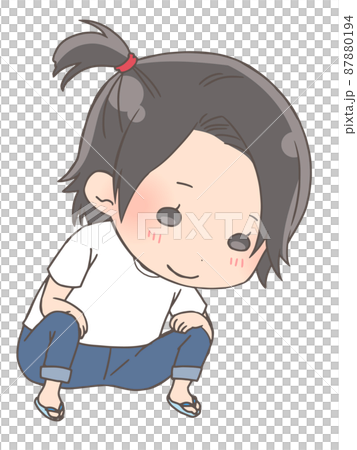 しゃがんでいる女の子のイラスト 87880194