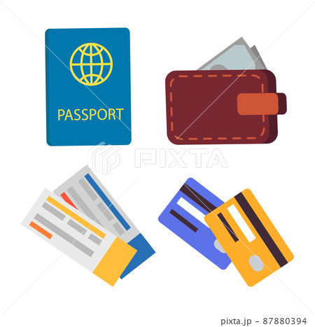 Passport and Globe Sign Set Vector Illustration 87880394
