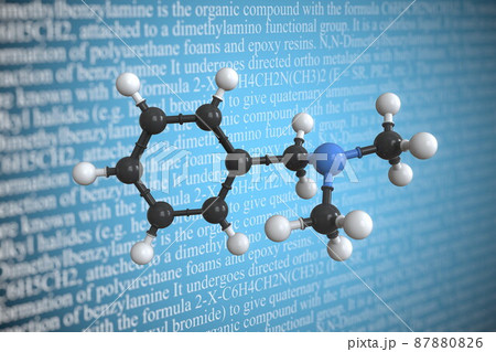Benzyldimethylamine scientific molecular model, 3D rendering Benzyldimethylamine scientific molecular model, 3D rendering 87880826