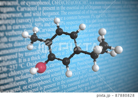 Molecular model of carvacrol, 3D rendering Molecular model of carvacrol, 3D rendering 87880828