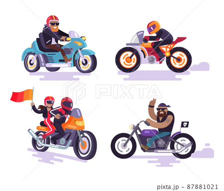 Bikers Ride Modern Motorbikes, Set Motorized Bikes 87881021