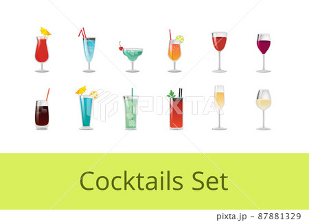 Tasty Summer Cocktails and Alcohol Beverages Set 87881329