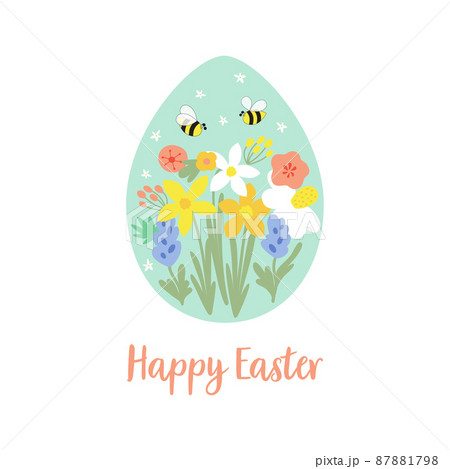 Floral Easter egg decorative element isolated on white. Happy Easter card. Spring holiday. Vector illustration. 87881798