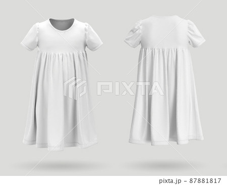 White baby dress on a gray background. 3d rendering, 3d illustration White baby dress on a gray background. 3d rendering, 3d illustration 87881817