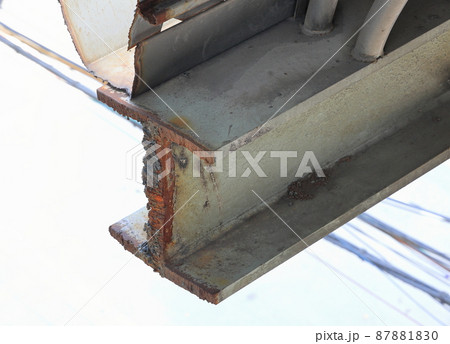 I-beam or Metal cutter, steel cutting by acetylene torch, on construction site. I-beam or Metal cutter, steel cutting by acetylene torch, on construction site. 87881830