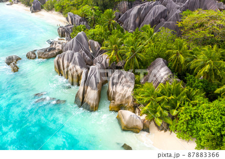 Anse Source D'Argent - the most beautiful beach of Seychelles. La Digue Island, Seychelles 87883366