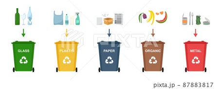 Set of garbage bins for recycling different types of waste. Sorting and recycling waste. vector illustration Set of garbage bins for recycling different types of waste. Sorting and recycling waste. vector illustration 87883817