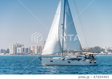 Sailing yacht in Larnaca bay. Mediterranean sea, Cyprus 87884465