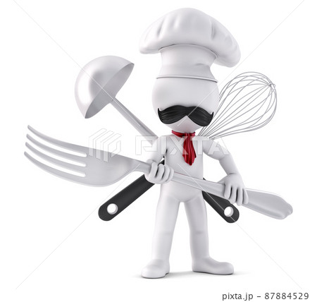 Chef. Ready for battle. 3D illustration. Isolated on white background 87884529