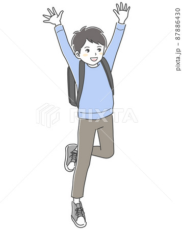 ランドセルを背負ってジャンプする男の子のイラスト素材 ランドセルを背負ってジャンプする男の子のイラスト素材 87886430