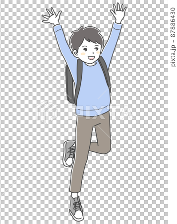 ランドセルを背負ってジャンプする男の子のイラスト素材 ランドセルを背負ってジャンプする男の子のイラスト素材 87886430