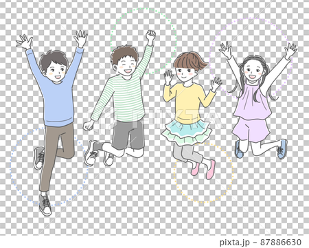 笑顔でジャンプする男女のイラスト素材のイラスト素材