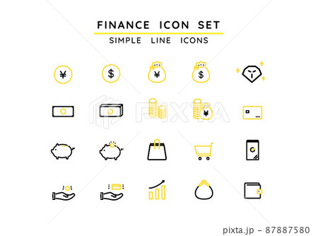 シンプルで可愛いお金ラインアイコンセットのイラスト素材