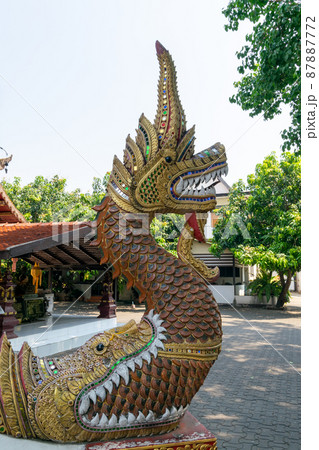 タイのチェンマイの寺院にあった龍の彫刻の写真素材 [87887772