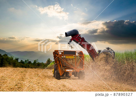Harvesting machine working 87890327