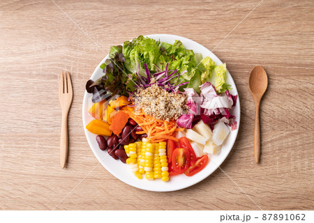 Mixed fresh salad organic vegetables with quinoa seeds, Healthy vegan food Mixed fresh salad organic vegetables with quinoa seeds, Healthy vegan food 87891062