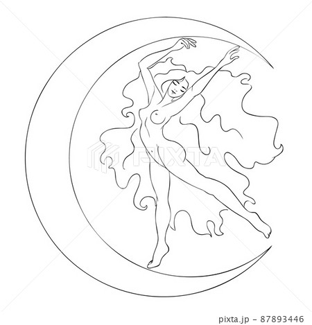 Beautiful dancing naked woman with long hair....のイラスト素材 [87893446] - PIXTA