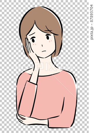 頬に手を当てて悩んでいる若い女性のイラスト 頬に手を当てて悩んでいる若い女性のイラスト 87893704