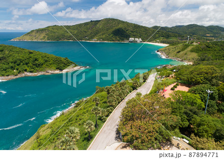 Amazing view seashore Aerial view of Tropical sea in the beautiful Phuket island Thailand Amazing view seashore Aerial view of Tropical sea in the beautiful Phuket island Thailand 87894771