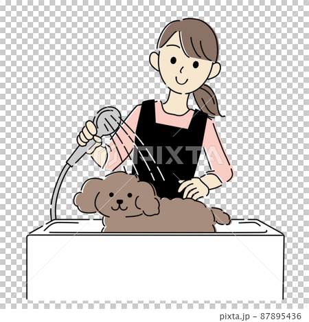 シャンプーされる犬のイラスト 87895436