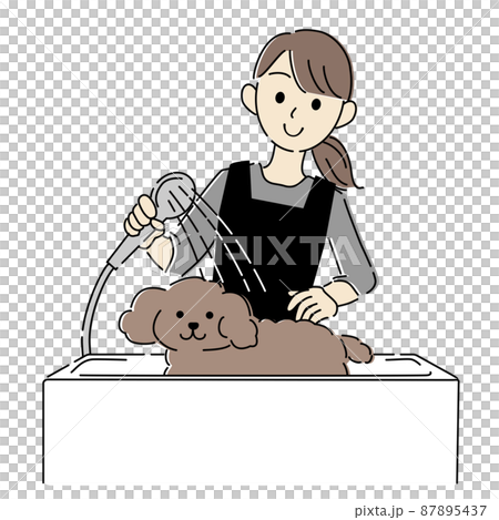 シャンプーされる犬のイラスト 87895437