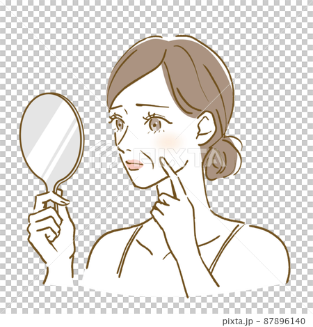 ほうれい線に悩む女性のイラストのイラスト素材