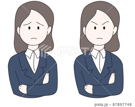 人物 女性 怒る 困る ビジネス スーツ イラストのイラスト素材