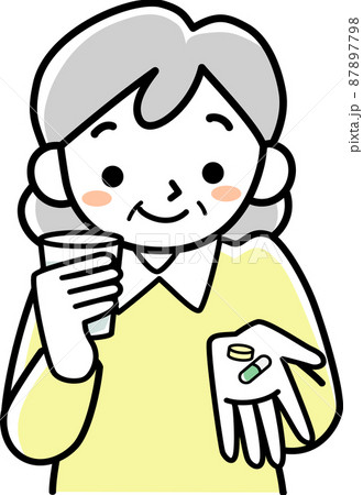 薬を飲もうとするシニア女性の上半身 87897798