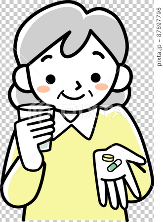 Upper body of a senior woman trying to take medicine 87897798