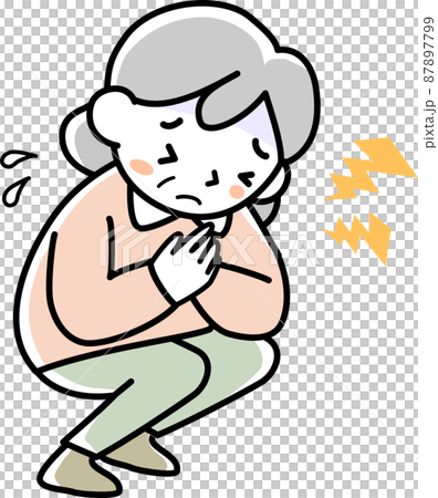 Senior woman feeling chest pain 87897799