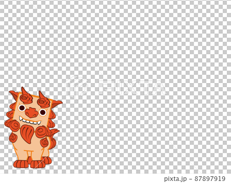 A cute Shisa parent with a copy space is smiling and laughing 87897919