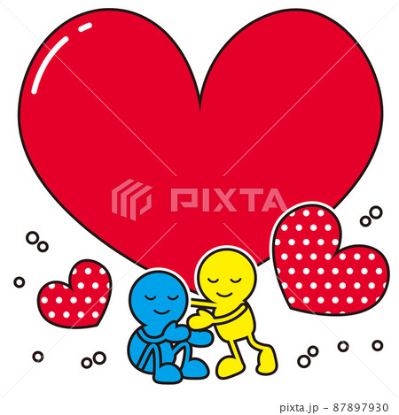 ポップな棒人間と大きなハートのフレーム 87897930