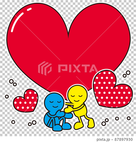 ポップな棒人間と大きなハートのフレーム 87897930