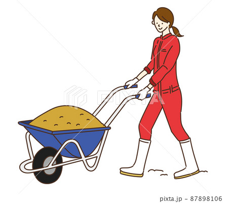 農業　農業女子　イラスト　一輪車　運ぶ 87898106
