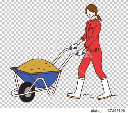 農業　農業女子　イラスト　一輪車　運ぶ 87898106