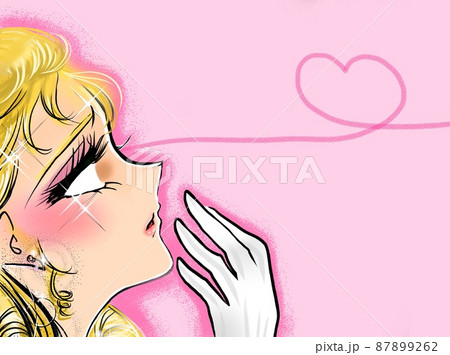 70年代少女漫画の金髪縦ロールお嬢様失恋して白目涙する横顔イラストのイラスト素材