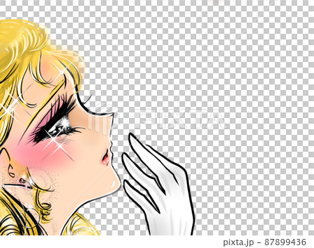 70's girl cartoon blonde vertical roll lady profile illustration of broken heart and tears 87899436