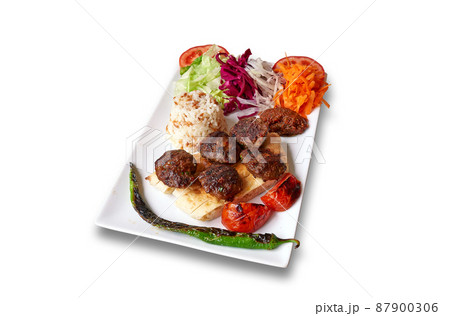 Kefta and vegetables Isolated on white 87900306