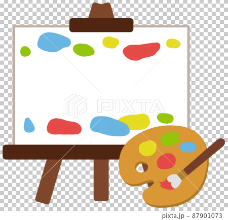 お絵描きボードとカラフル絵の具パレット 87901073