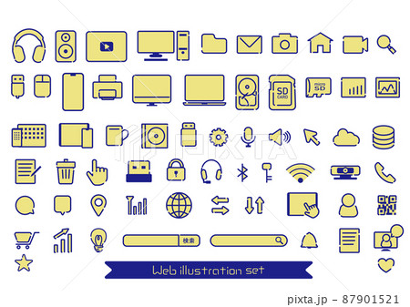 パソコン周辺機器やスマートフォン・Wi-FiなどWeb関連アイコンセット 87901521