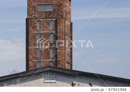 Red Tower of Death, UNESCO site with inscription in Czech language "Ruda vez smrti" a national monument in Dolni Zdar near Ostrov, Western Bohemia, Czech Republic Red Tower of Death, UNESCO site with inscription in Czech language "Ruda vez smrti" a national monument in Dolni Zdar near Ostrov, Western Bohemia, Czech Republic 87901986