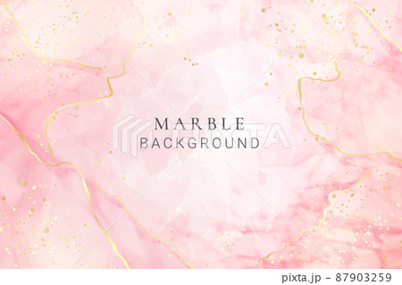 Rose pink liquid marbled watercolor background with golden dots. Dusty blush marble alcohol ink drawing effect. Vector illustration design template for wedding invitation, menu, rsvp Rose pink liquid marbled watercolor background with golden dots. Dusty blush marble alcohol ink drawing effect. Vector illustration design template for wedding invitation, menu, rsvp 87903259